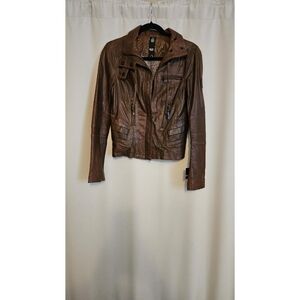 RUDSAK Brown Leather Moto Jacket with Zip Details